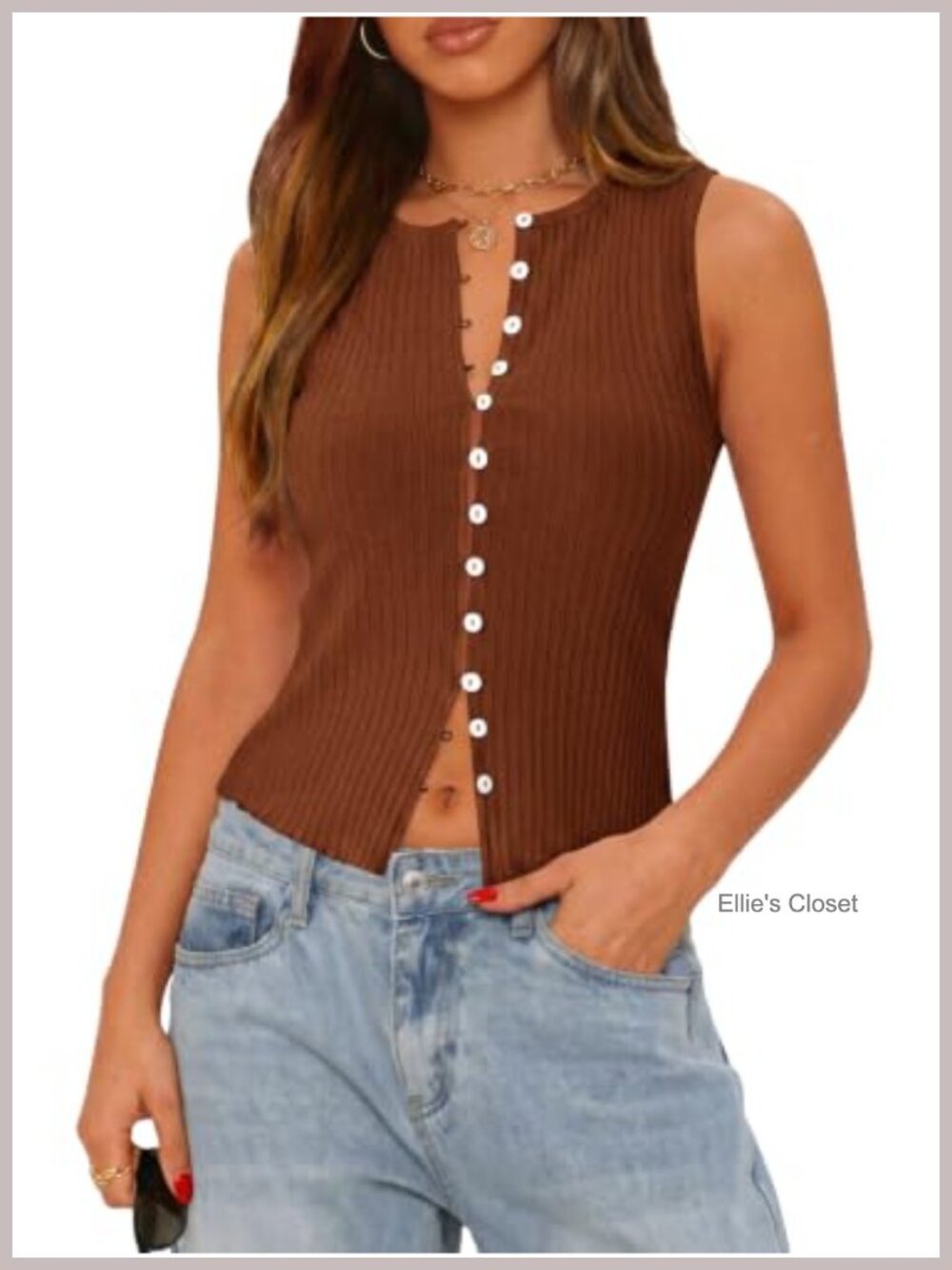 Women's Ribbed Knit Button Down Cropped Tank Top Going Out Y2K Slim Fit